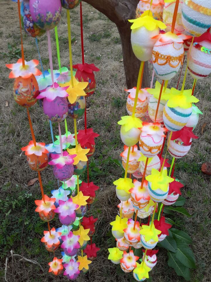 Easter Decorations Kindergarten Decoration Color Eggs DIY Color Photocopies Paper Foam Colored Egg Hanging Accessories Egg Strings 6pcs Pendant