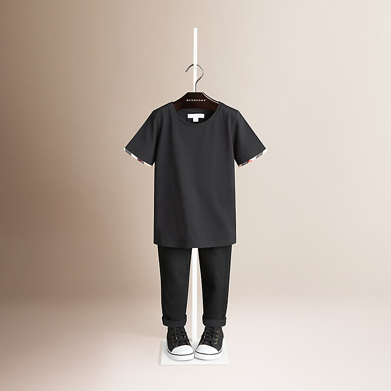 Burberry博柏利 格纹装饰棉质 T 恤衫 39636621