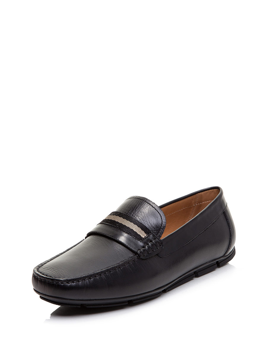 TRANOI 黑色条纹襻带饰乐福鞋