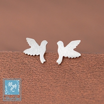 Silver time S925 sterling silver earrings brushed pigeon bird earrings cute girls creative temperament personality earrings
