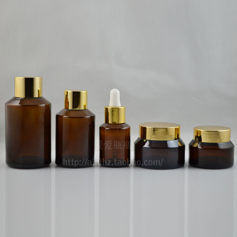 Brown glass bottle 200ML125ML100L60ML5030G15G flower water bottle face cream eye cream jar with golden lid