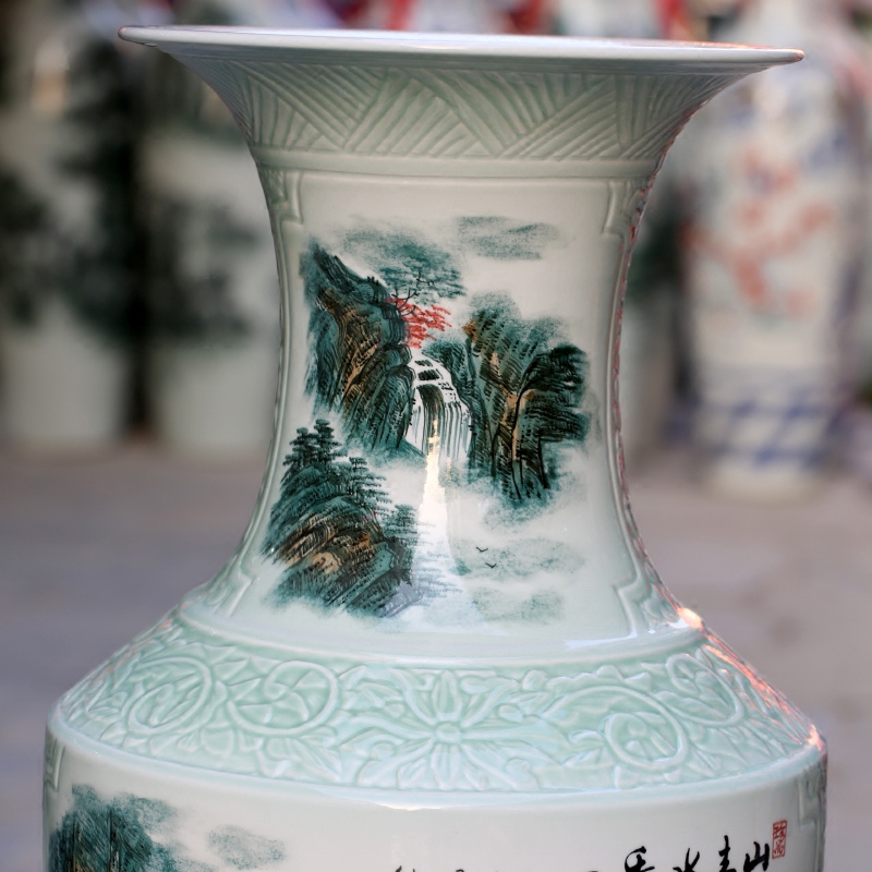 Jingdezhen ceramics hand - made mountain green water show large vases, furnishing articles sitting room hotel modern household adornment