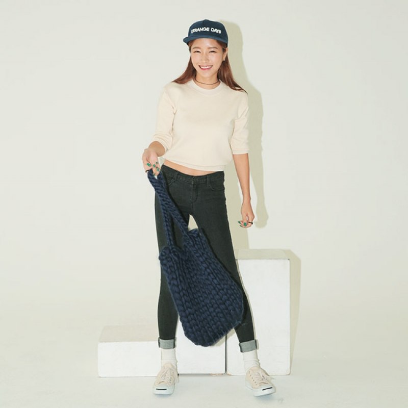 韩国stylenanda官方正品 可爱圆领7分袖针织衫-象牙色