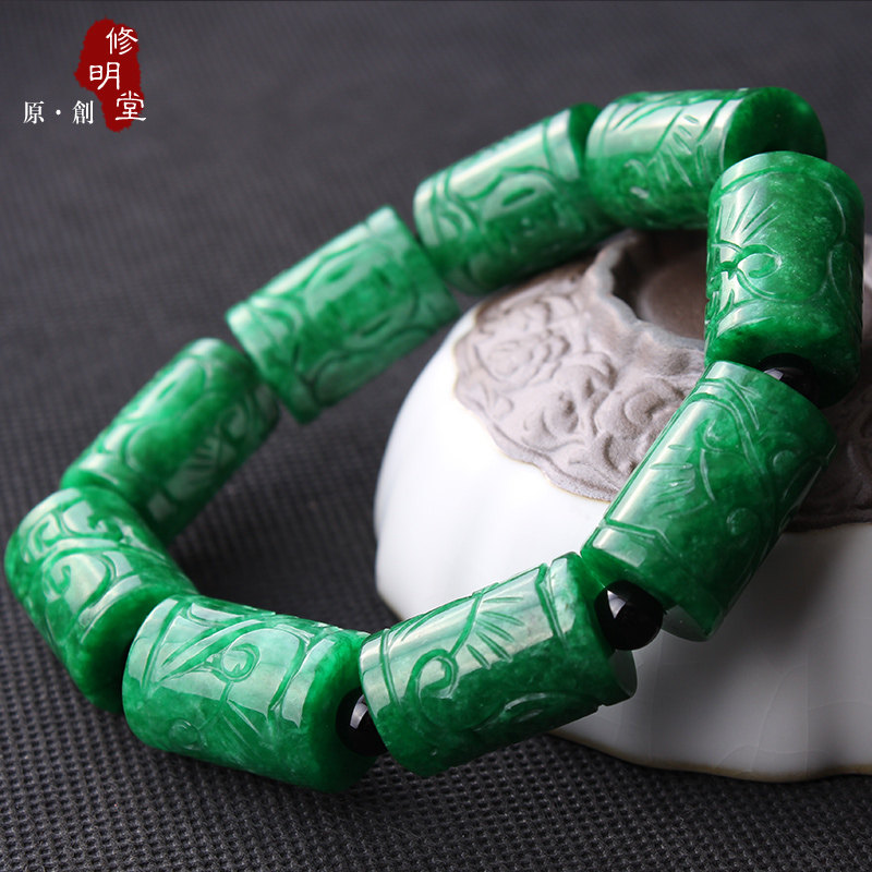 送长辈 干青种干青玉手链手串 缅甸干青满色路路通手链 男女手钏