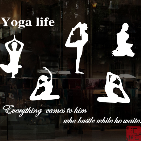 The beauty of yoga Yoga club bodybuilding training room window decoration stickers Fitness center glass door wall stickers