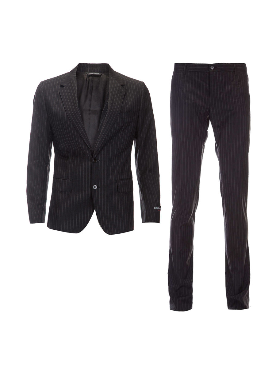 Dolce&Gabbana 黑色条纹大平驳领西服套装