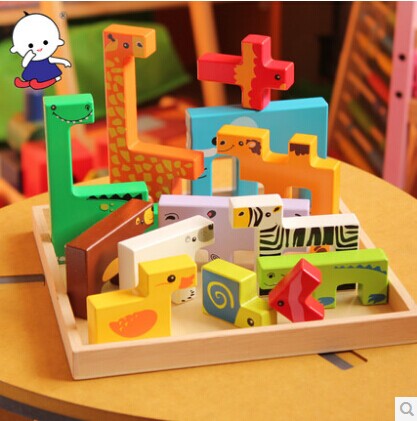 1-2-3 Year Old Children Baby Wooden Spelled Wooden Puzzle Puzzle Puzzle Animal Shape Cognition Pairing Toy