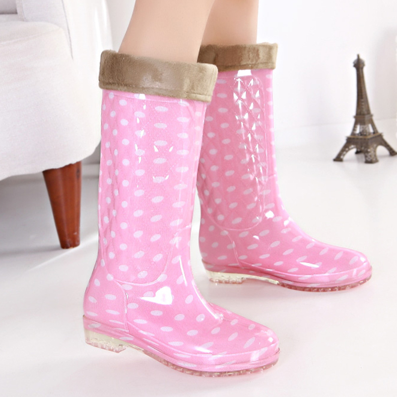 Fashion Rain Boots Korean Version Summer High Cylinder Rain Shoes Lady Jelly Shoes Warm Plus Suede Water Shoes Non-slip 2021 New Glue Shoes