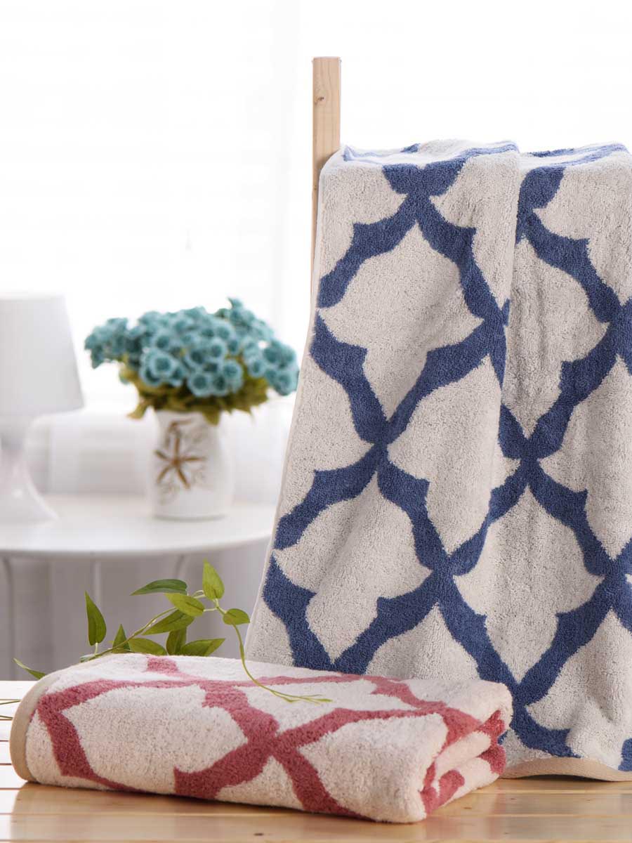 terry palmer|菱形几何提花浴巾2条装（蓝色+红色）