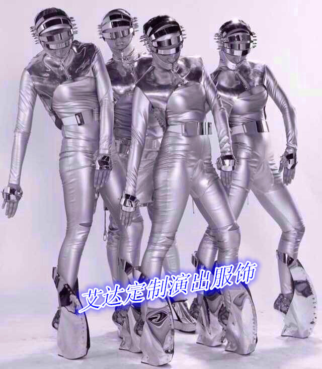 New Bar DJ Performance Ds Party Silver Sci-fi Styling Gig Costume