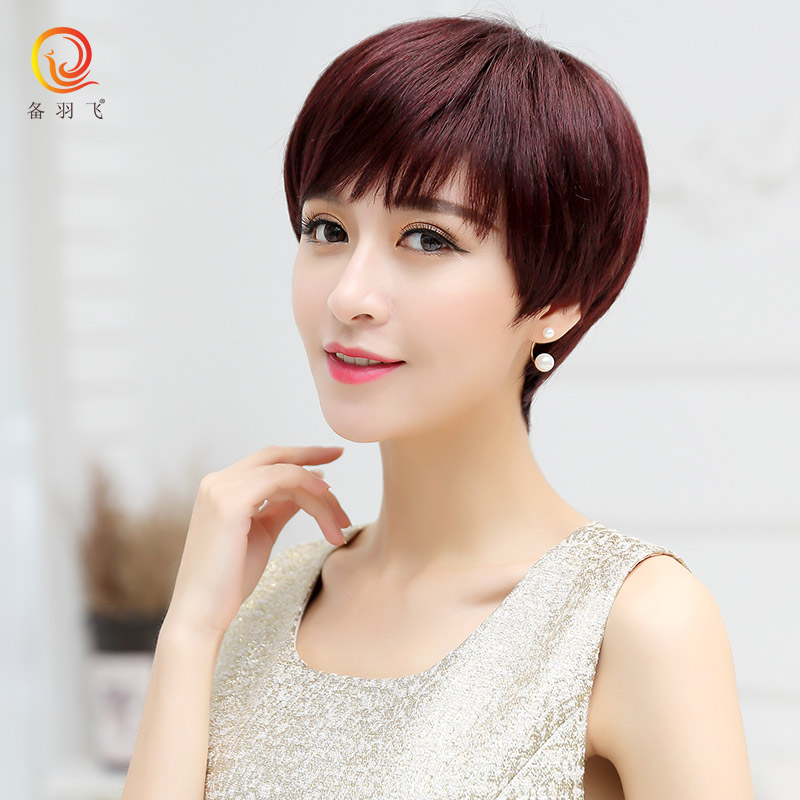 备羽飞 中老年假发女短发短卷发妈妈短发假发自然逼真 真发假发套