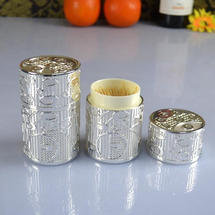 Dining room European-style boutique silver plated metal toothpick cylinder Pot Toothpick Box Boilerplate Home Hotel KTV Trim Supplies