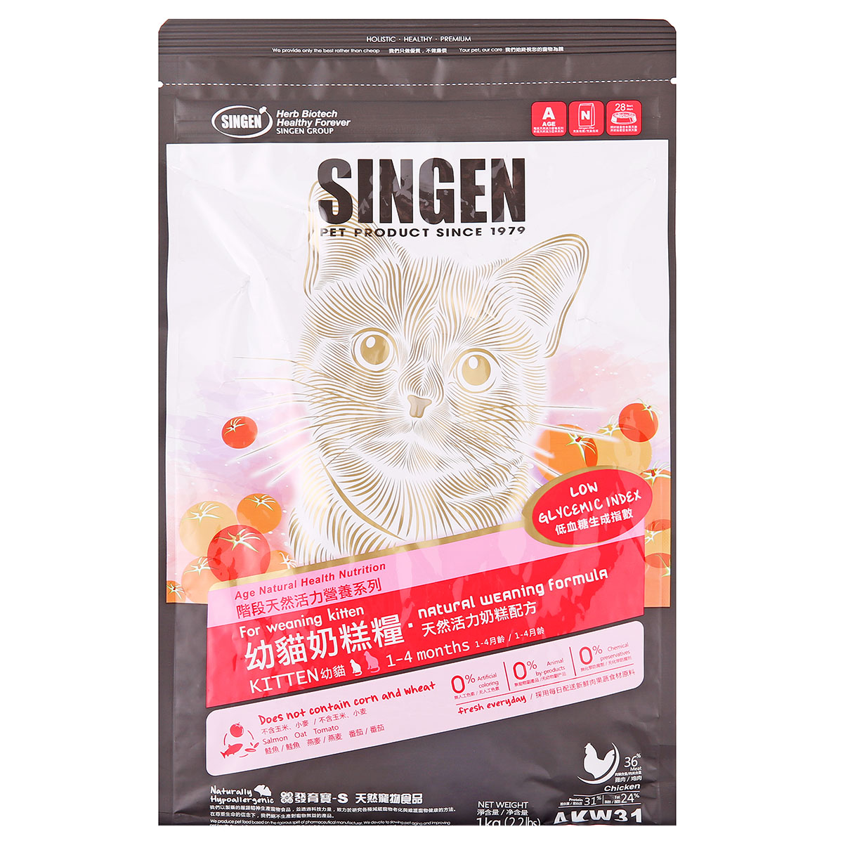 波奇网 宠物猫粮 singen信元AKW31 阶段幼猫粮-天然活力奶糕1KG