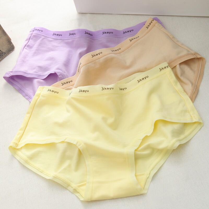 Simple sexy middle waist underwear lady breathable cotton fabric high waist letter triangle pants head