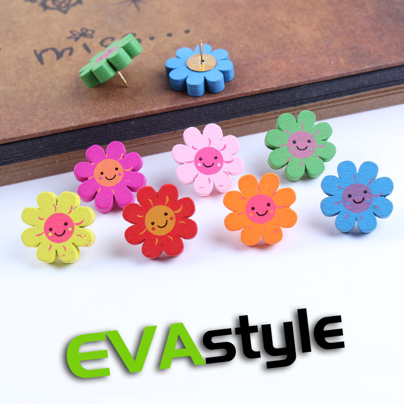 25 sun flower thumbtacks cartoon smiley face photo wall message board wooden color hand press nails kindergarten decoration