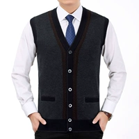 Áo len cashmere cho nam và trung niên áo len mùa thu và mùa đông Áo len cổ chữ V len dệt kim chất béo cha ông XL quần áo nam áo vest nam hàn quốc