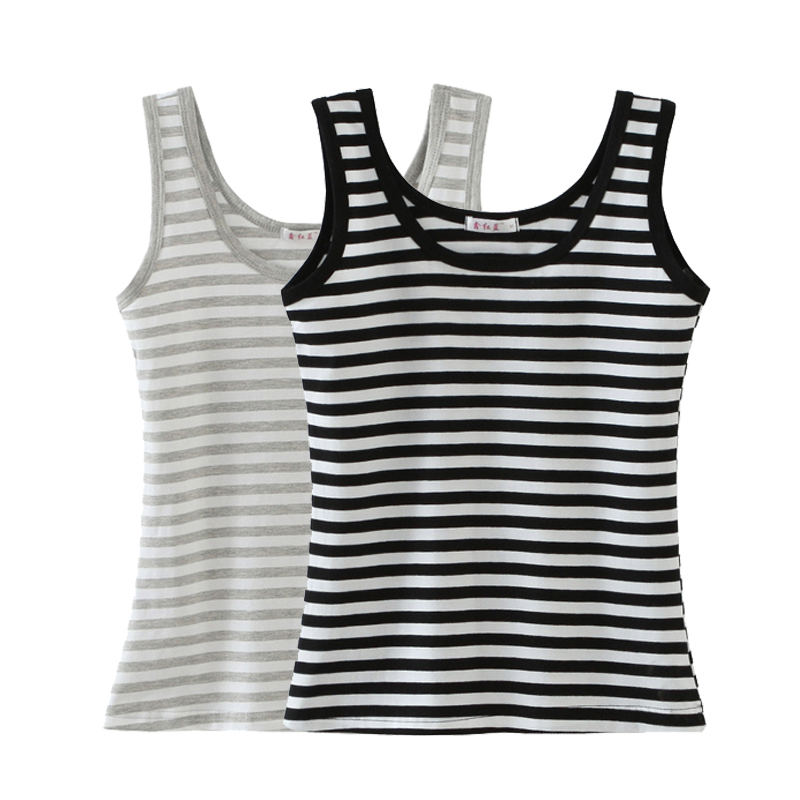 Pure Cotton Black and White Striped Camisole for Women, Short Summer Base Shirt, Slim Fit, Loose, Sexy, Suitable for Outerwear, Sleeveless for Students