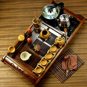 帝信台湾陶土日式功夫茶具套装鸡翅木茶盘实木带电磁炉四合一整套