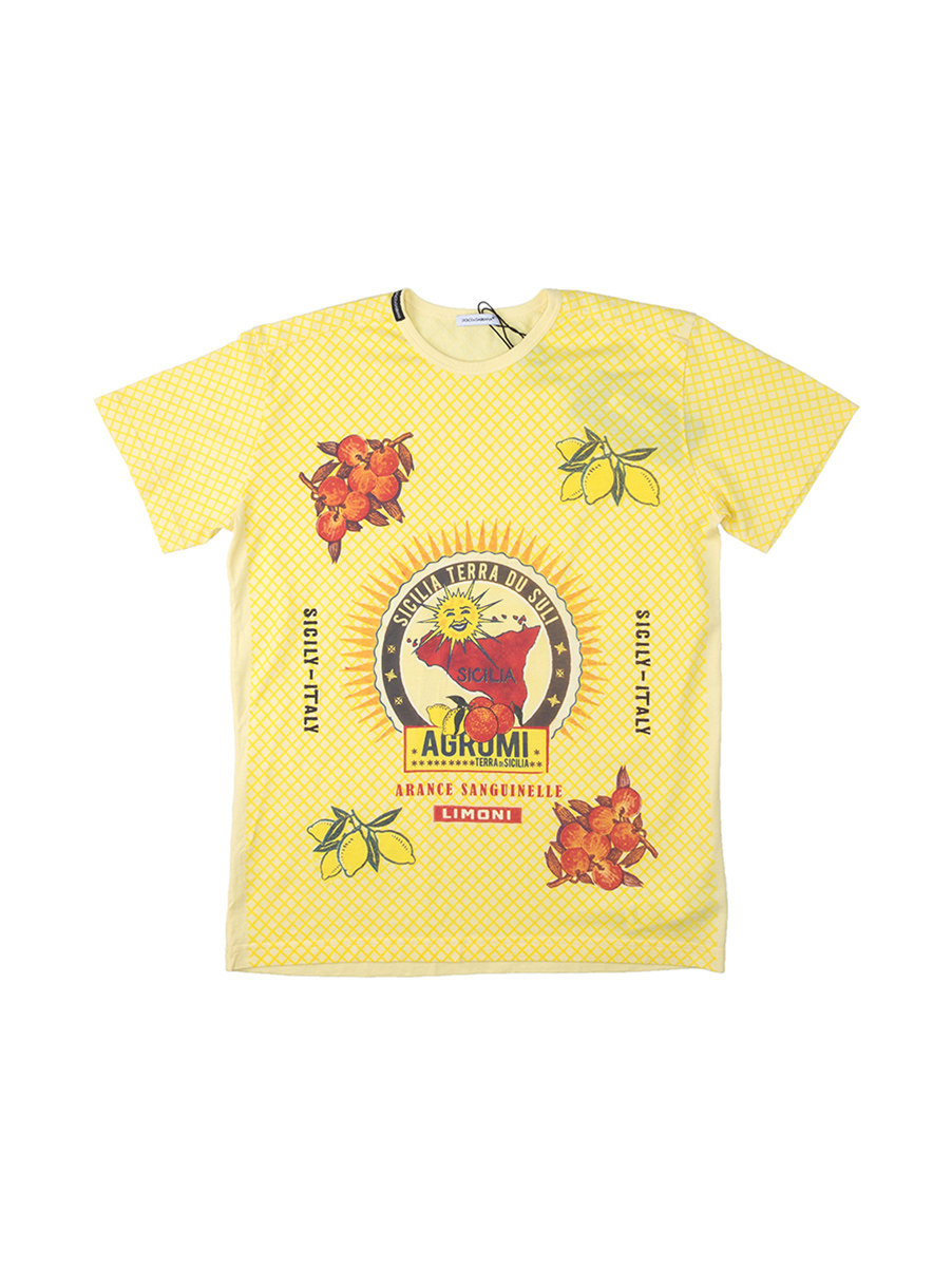 Dolce&Gabbana 黄色格纹印花短袖T恤