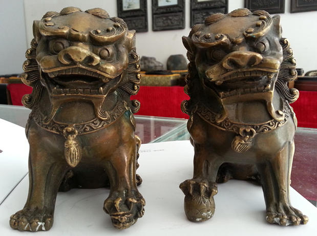 Ancient Play Miscellaneous Brass Lion Pair of Dry Lyu-style Antique Collections Bronze Ware Furniture Furnishing