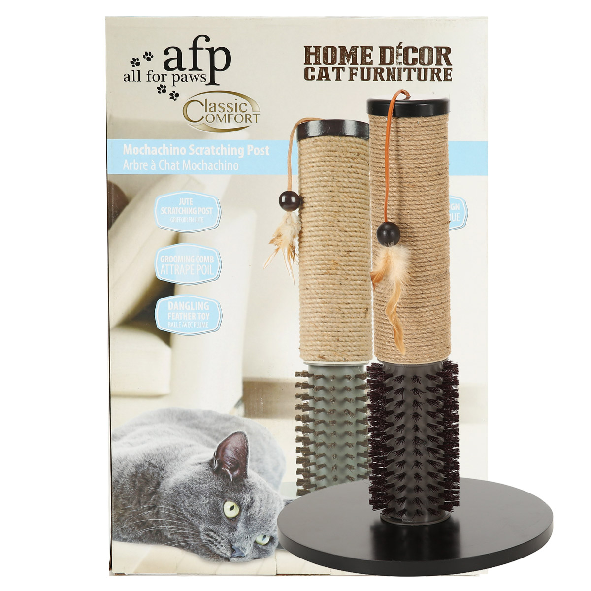 波奇网宠物猫咪玩具AFP摩卡实木剑麻猫抓柱仗与橡胶齿刷猫爬架