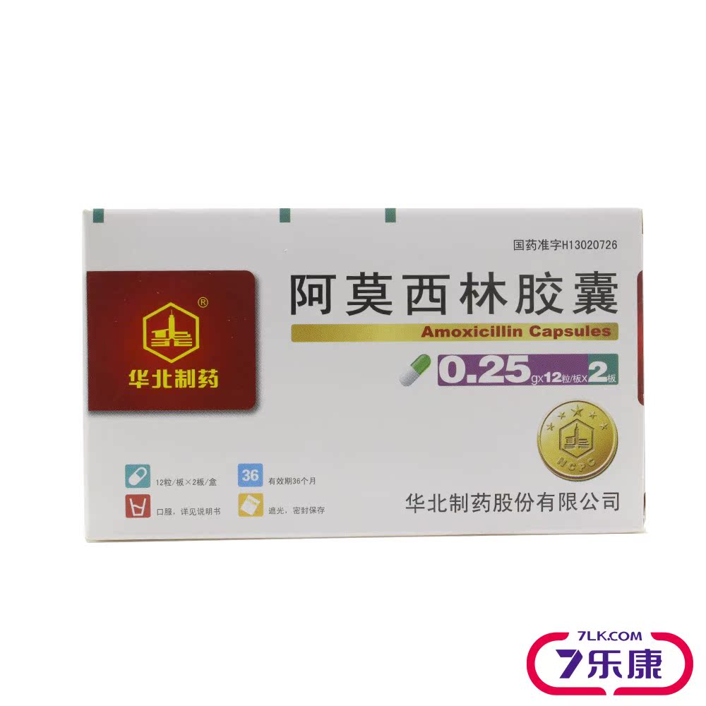 华北制药 阿莫西林胶囊 0.25g*12粒*2板/盒