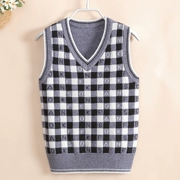 Bò Kaka đích thực mùa xuân và mùa thu mới cổ chữ V trẻ em trai lớn áo len len vest vest vest