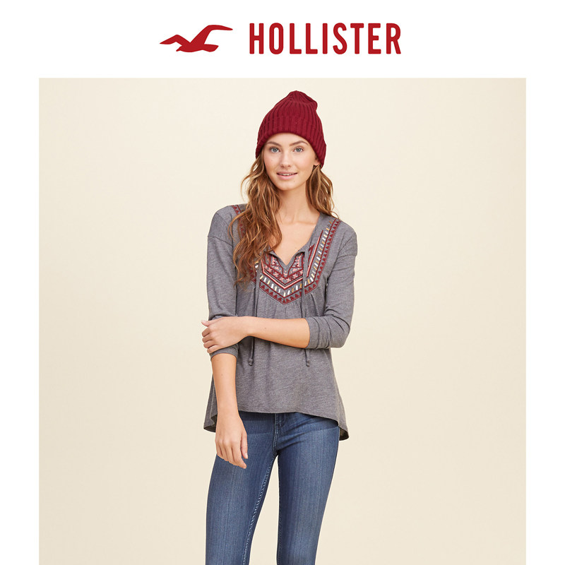 Hollister 光泽刺绣开领上衣 女 103193