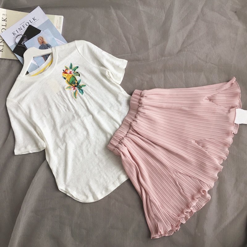 miusu 17 summer new product heavy industry embroidery linen comfortable and versatile custom T-shirt