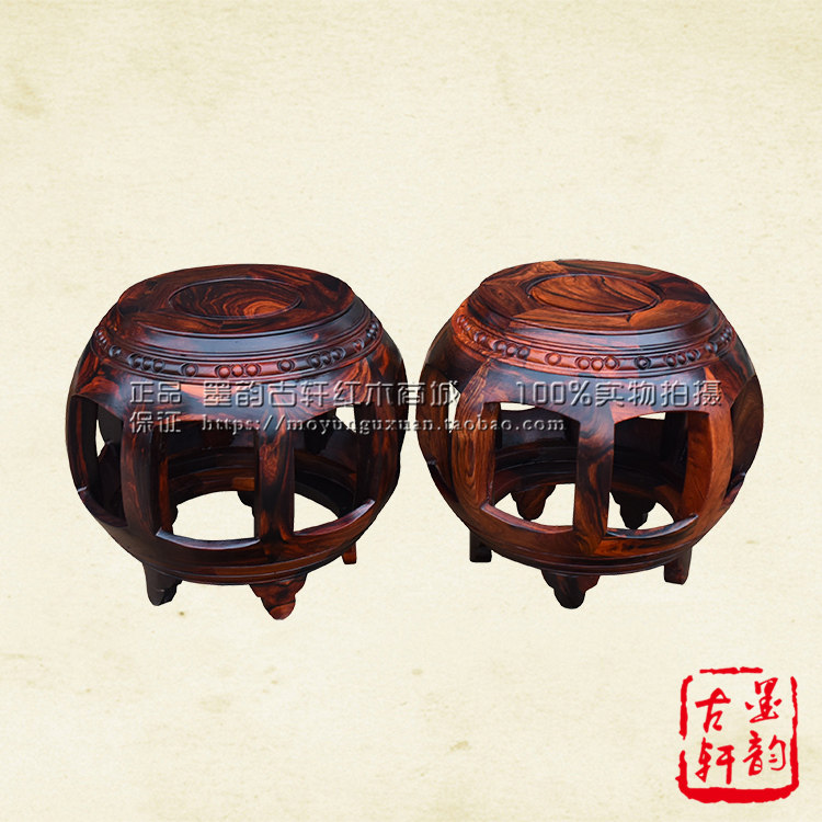 Laos big red acid stick drum stool Whole material without stitching Cotoe yellow sandalwood glossy drum stool Mahogany drum stool Changing shoe stool