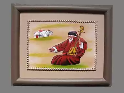 Mongolian craft gift decoration Mongolian characteristics Mongolian cowhide painting decorative painting Leather handmade 34*42cm Idyll