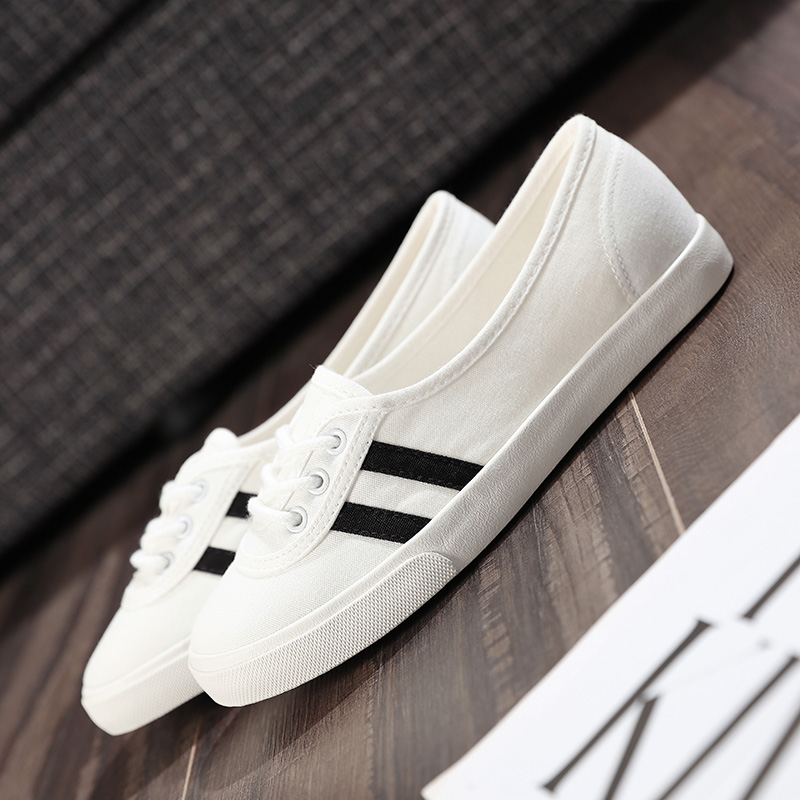 Renben 2022 autumn new shallow mouth canvas shoes breathable white shoes flat all-match Korean version cloth shoes student women's shoes