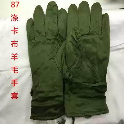 Stock old wool gloves 87 polyester card cloth inside pure wool warm thickened old-fashioned five-finger gloves army green