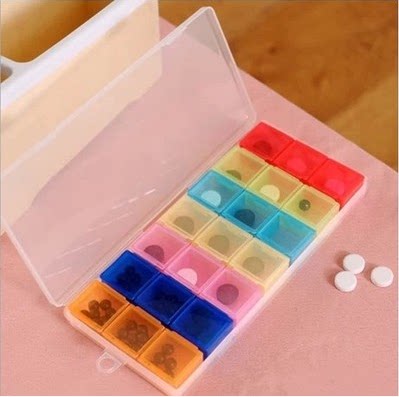 Colorful travel portable medicine box imported from Japan, one week medicine box, seven days divided medicine box, portable medicine storage box