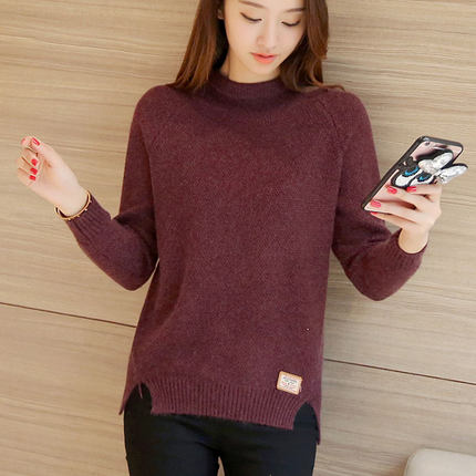 韩版毛衣套头宽松女潮百搭短款线衣圆领秋冬加