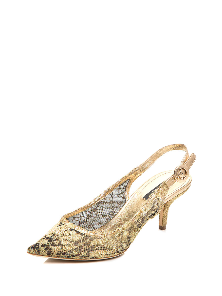 Dolce&Gabbana 金色蕾丝花朵尖头露跟低跟鞋