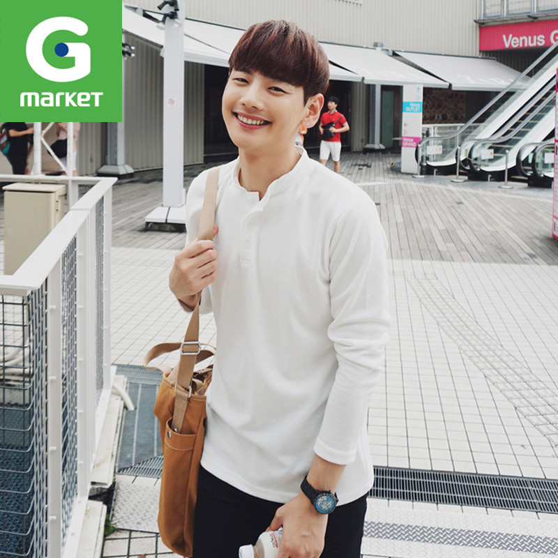 韩国新品 男装[JOGUNSHOP]亨利领圆领棉简约韩版休闲长袖T恤