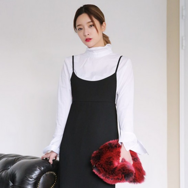 韩国stylenanda官方正品 唯美风纯色荷叶袖衬衣-象牙色