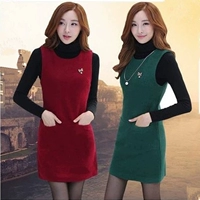 Mùa thu và mùa đông mới của phụ nữ vest len ​​váy phiên bản Hàn Quốc của kích thước lớn mùa thu và mùa đông Váy Một chiếc váy không tay váy dưới váy váy chữ a cho người béo