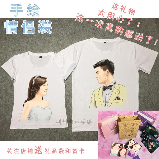 New T-shirt customized hand-painted graffiti avatar pure cotton clothes men and women portrait Q version couple clothes ເສື້ອຜ້າພໍ່ແມ່ເດັກນ້ອຍຂອງຂວັນ