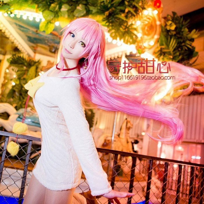 {甜心 家} "K" NEKO mèo ngày mưa dài 110cm màu hồng nhạt không có tóc giả cosplay - Cosplay