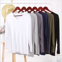 Summer loose modal long sleeve T-shirt thin pajamas mens top home clothes sports solid color v collar large size sunscreen shirt