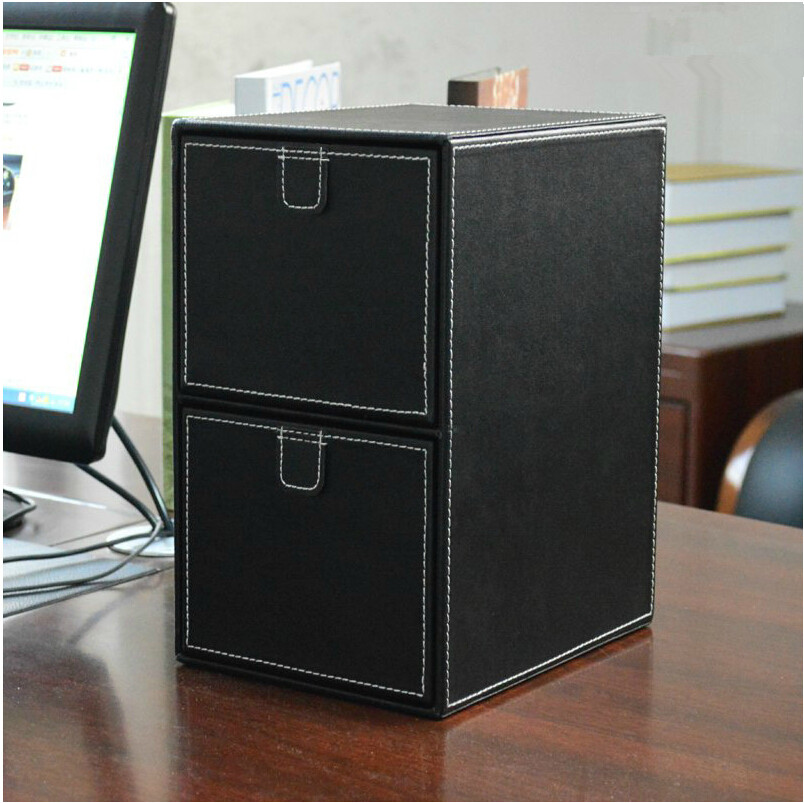 Mei Shang Creative leather CD storage box Two drawer type DVD disc organizer High-grade desktop storage box