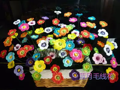 Blue moon wool flower handmade crochet flower finished flower simulation small flower home decoration fake flower