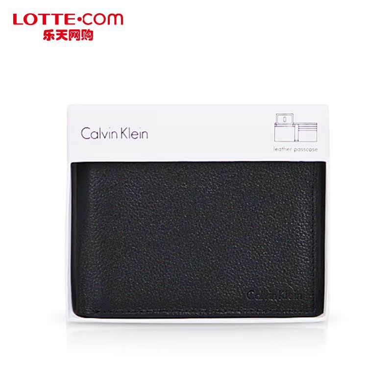 乐天网购CalvinKlein男士短款牛皮钱包经典黑色简约时尚韩国正品
