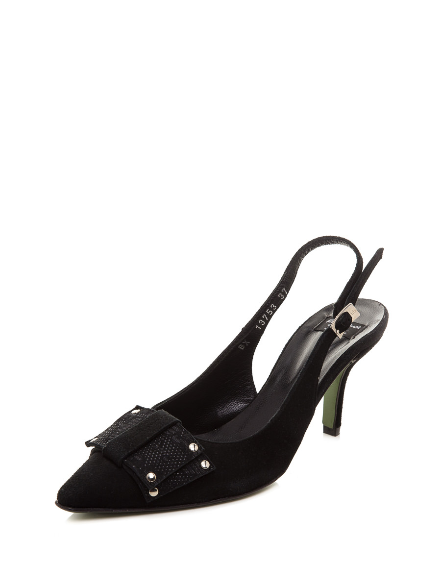 Roberto Botticelli 黑色蕾丝蝴蝶结尖头低跟鞋