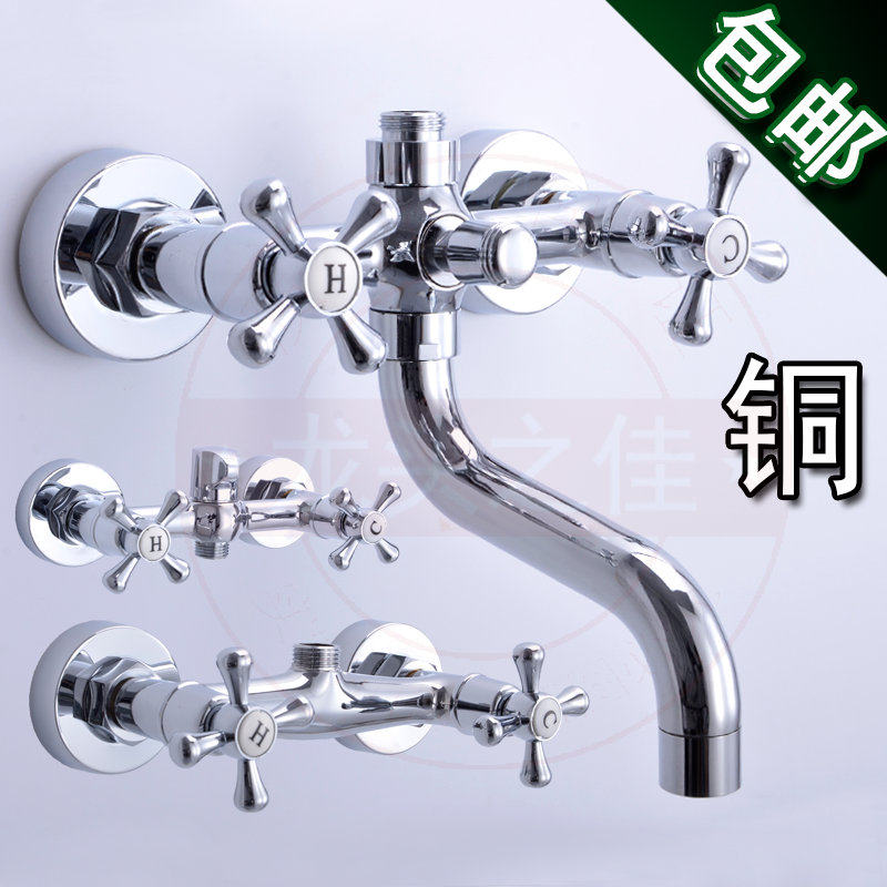 Full copper double take double cut bathtub tap hot and cold tap water mixing valve bathroom switch concealed triple shower tap