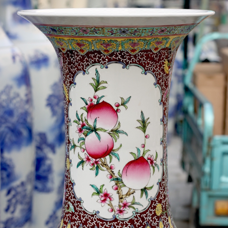 Hand - made pastel phoenix peony big vase jingdezhen ceramic floor sitting room large furnishing articles of Chinese style household act the role ofing is tasted