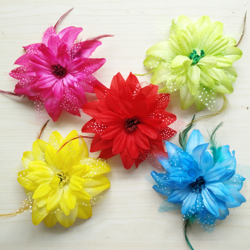 Chicken Fur Flowers National Seedlings Song Dance Performance Stage Performance Headwear Head Flower Ornament Hair Accessories Hair Clip