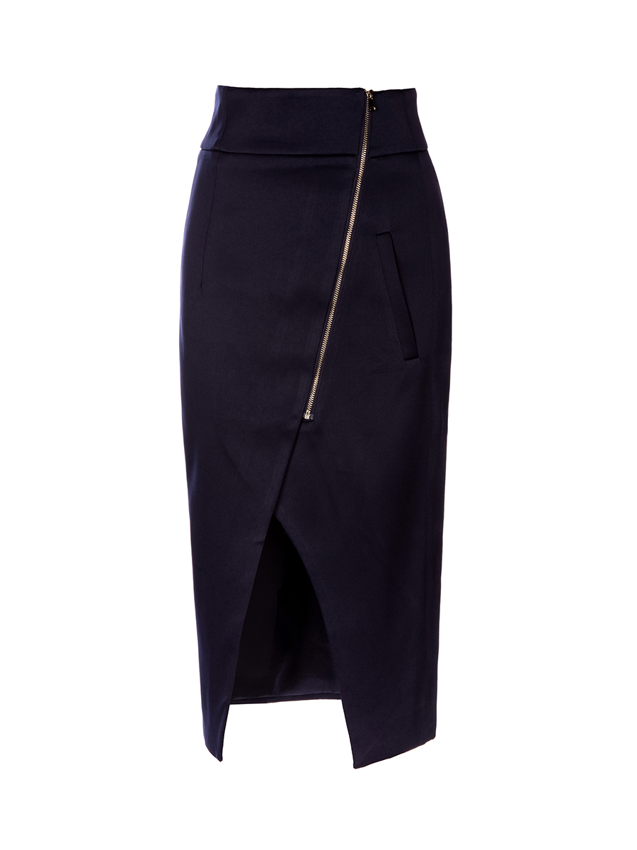 ALLLLLLLBRIGHT 藏青色斜拉链饰开衩半身裙